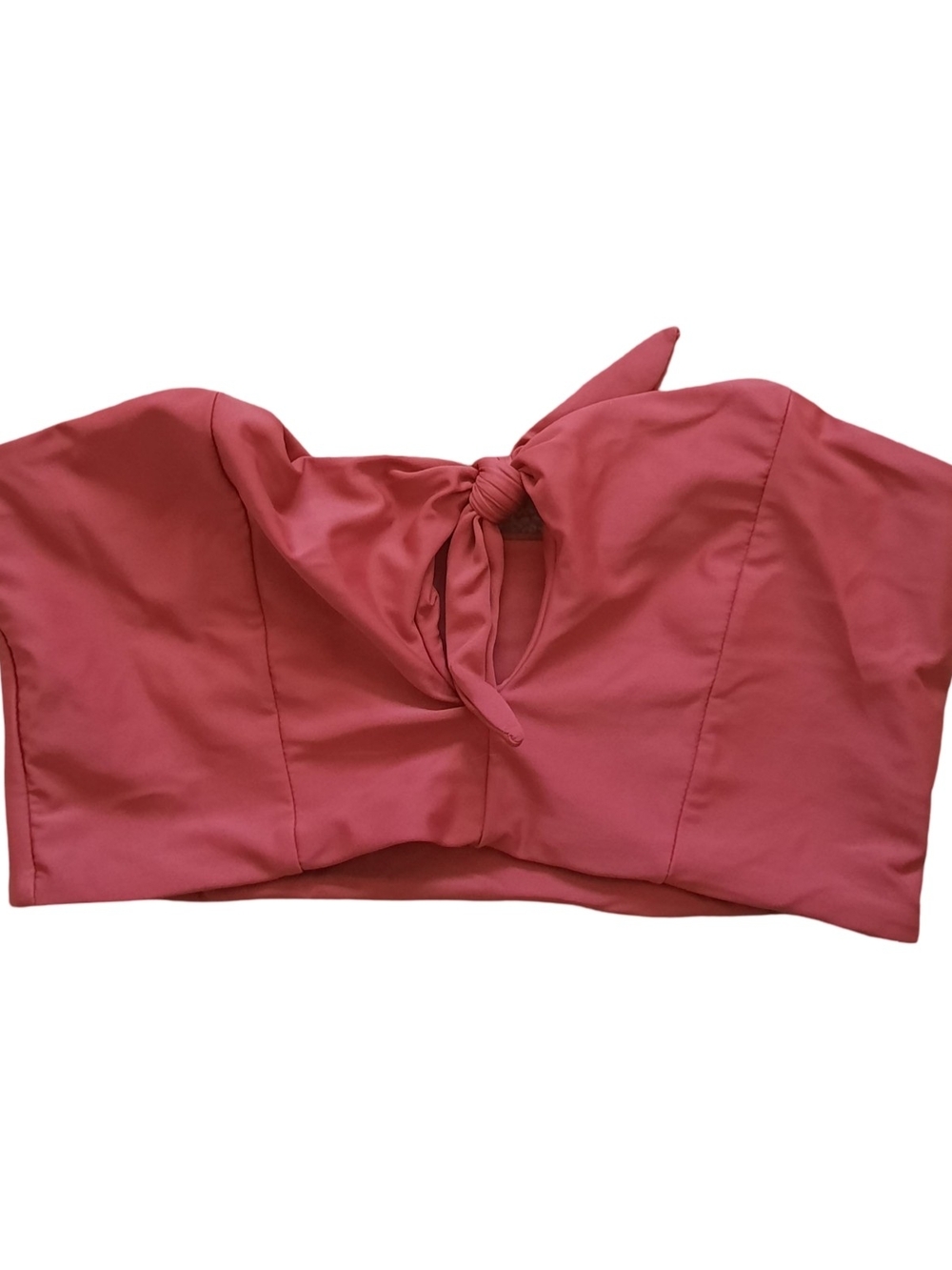Zaful Coral Pink Tie-Front Bandeau Bikini Top